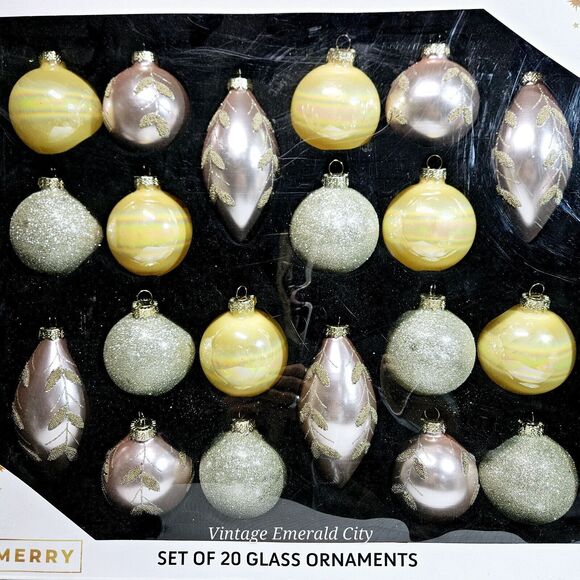 Be Merry Home Mercury Glass Ornament Balls 20 Pink Iridescent Yellow Gold Beaded - Picture 3 of 11